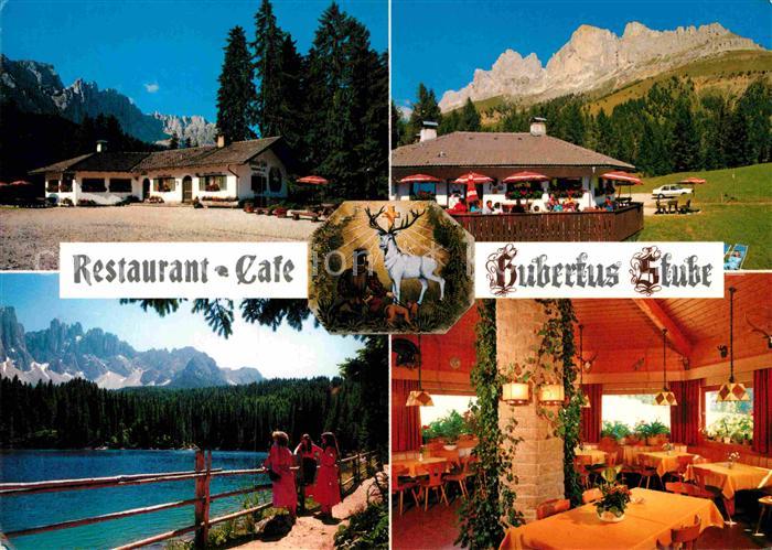Karersee Suedtirol Restaurant Cafe Hubertus Stube Terrasse Seeblick Gaststube
