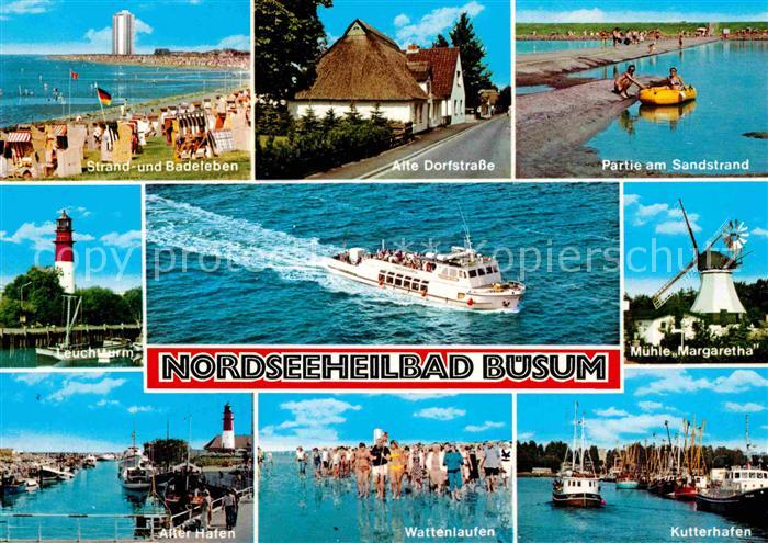 Buesum Nordseebad Strand Dorfstrasse Sandstrand Leuchtturm Faehre Muehle Margare