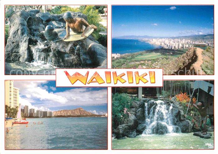 Waikiki Seehund Skulptur Panorama Strand Wasserfall