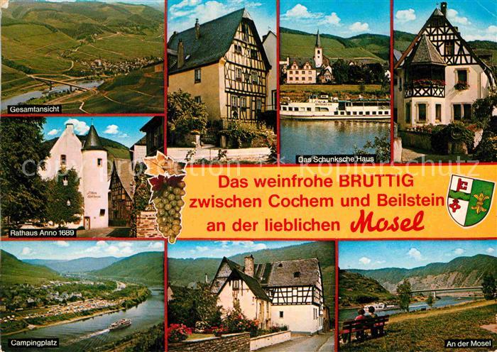 Bruttig Mosel Gesamtansicht Schunksches Haus Rathaus anno 1689 Moselpartie