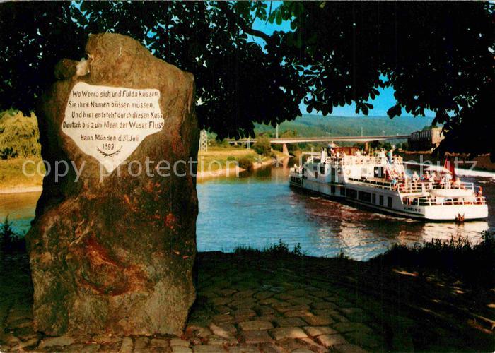 Hann. Muenden Zusammenfluss von Fulda und Werra zur Weser Fahrgastschiff