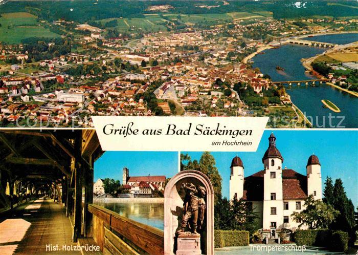 Bad Saeckingen Fliegeraufnahme Historische Holzbruecke Trompeterschloss