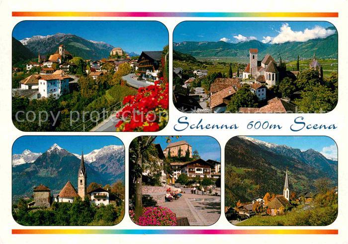 Schenna Meran Ansicht mit Hahnenkamm Pfarrkirche St Georgen Schloss Verdins