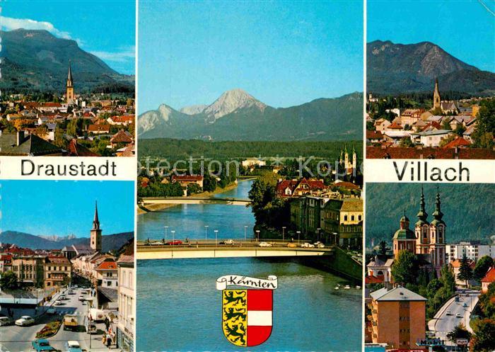 Villach Kaernten Panorama Blick zum Dobratsch Hauptplatz Draubruecke Mittagskoge