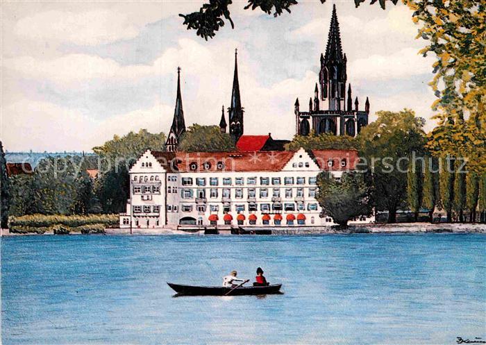 Konstanz Bodensee Blick von der Seestrasse auf Muenster und Inselhotel