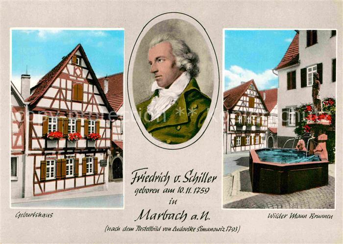 Marbach Neckar Geburtshaus Friedrich von Schiller Portrait Pastellbild von Ludov