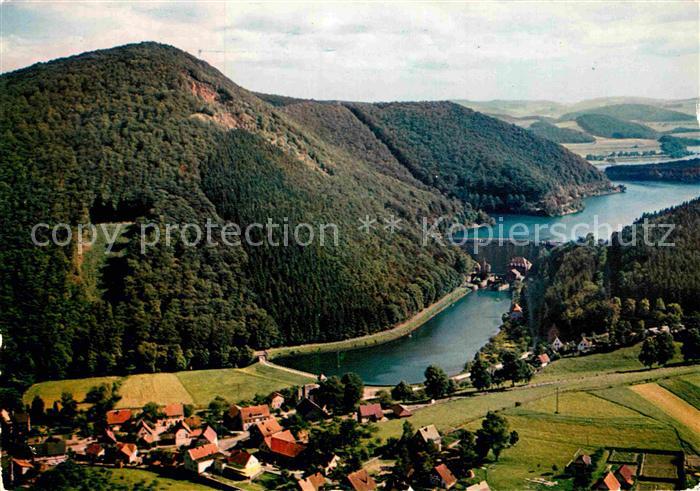 Helminghausen mit Sperrmauer und Diemelsee Fliegeraufnahme