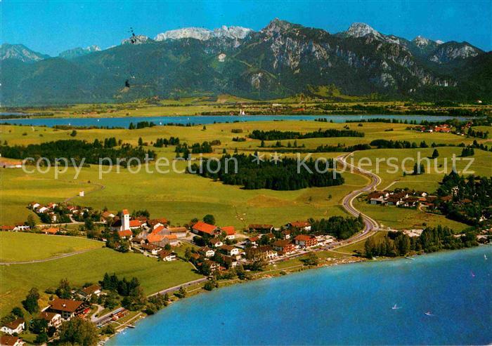 Hopfen See mit Hochplatte Tegelberg Straussberg und Schloss Neuschwanstein Flieg