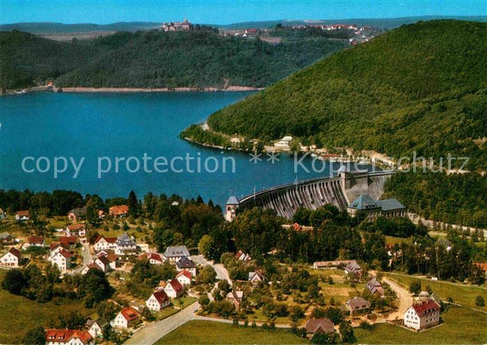 Hemfurth-Edersee Fliegeraufnahme Edertal mit Sperrmauer und Schloss-Waldeck