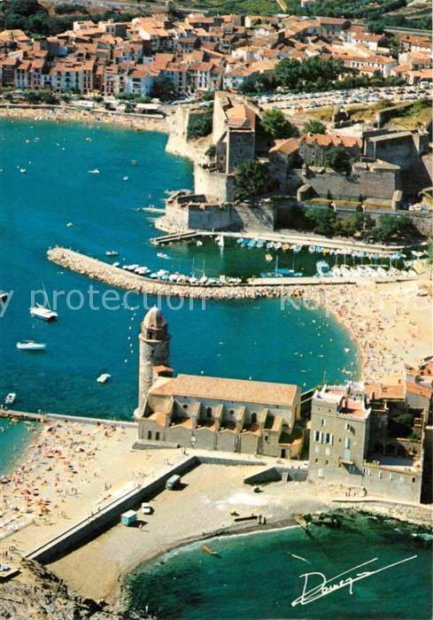 Collioure Fliegeraufnahme mit Hafen und Strand