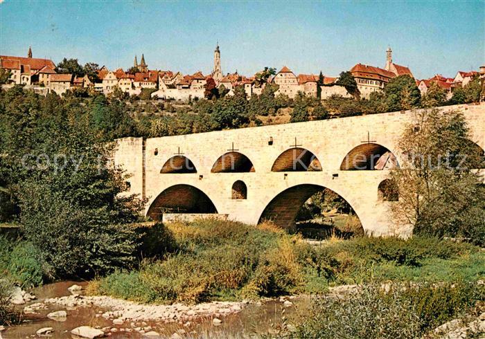 Rothenburg Tauber Doppelbruecke mit Taubertal