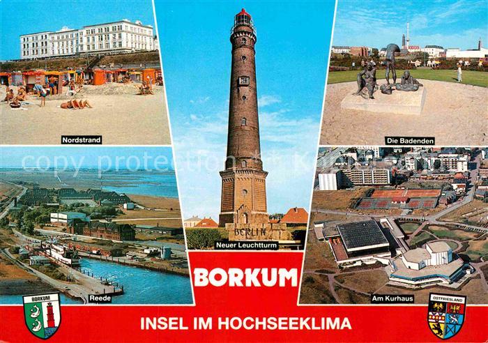 BORKUM Nordseebad Niedersachsen Nordstrand Reede Neuer Leuchtturm Die Badenden A