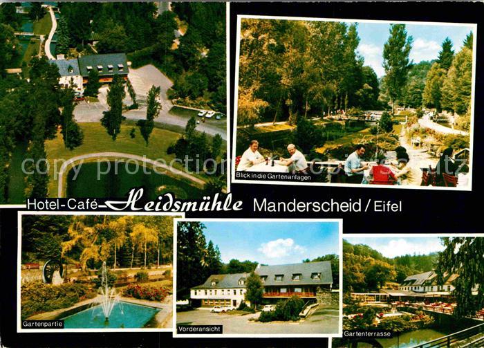 Manderscheid Eifel Hotel Cafe Heidsmuehle Gartenpartie Vorderansicht Terrasse