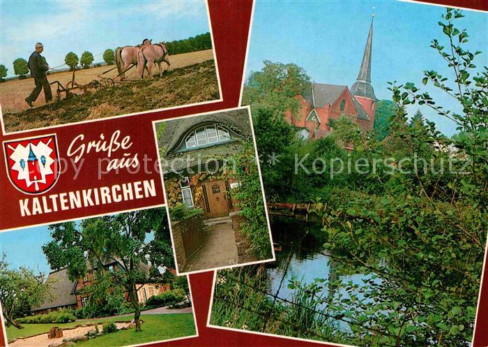 Kaltenkirchen Holstein Bauer mit Pflugschar Kirche Dorfmotive