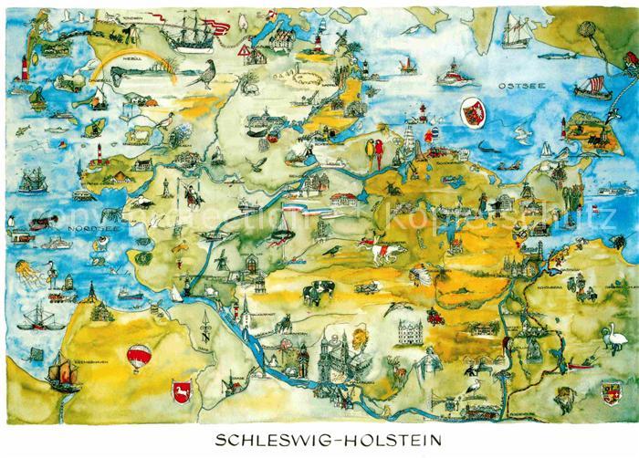 Schleswig-Holstein Gebietskarte Aquarell