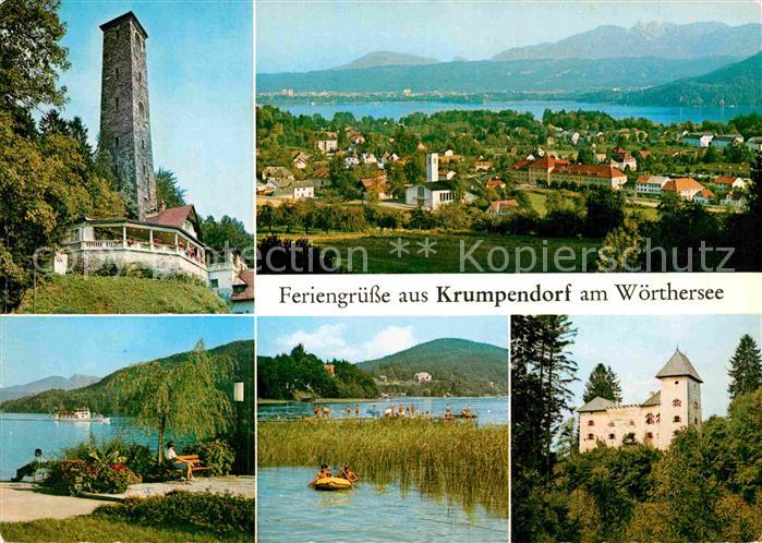 Krumpendorf Woerthersee Schrottenturm Panorama Strandpark Uferpartie Schloss Dra