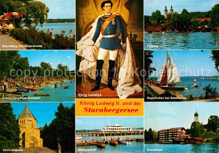 Starnberg Koenig Ludwig II. Uferpromenade Tutzing Seeshaupt Votiv-Kapelle Strand