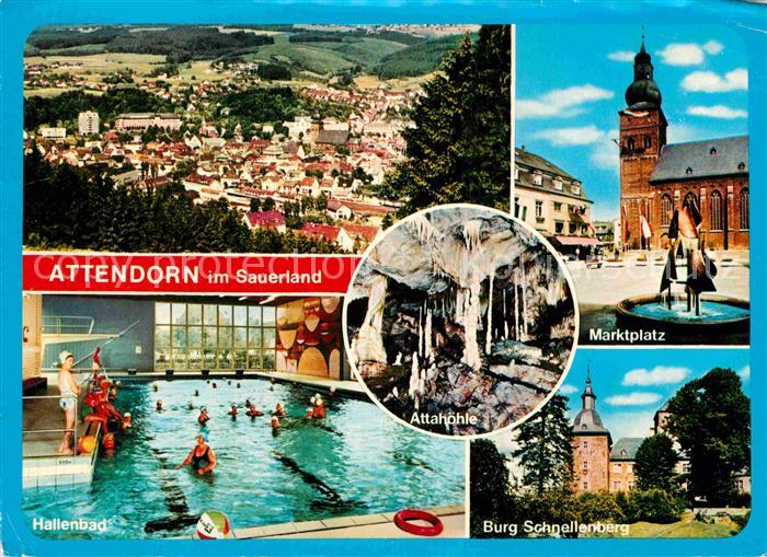 Attendorn Fliegeraufnahme Hallenbad Burg-Schnellenberg Marktplatz Attahoehle