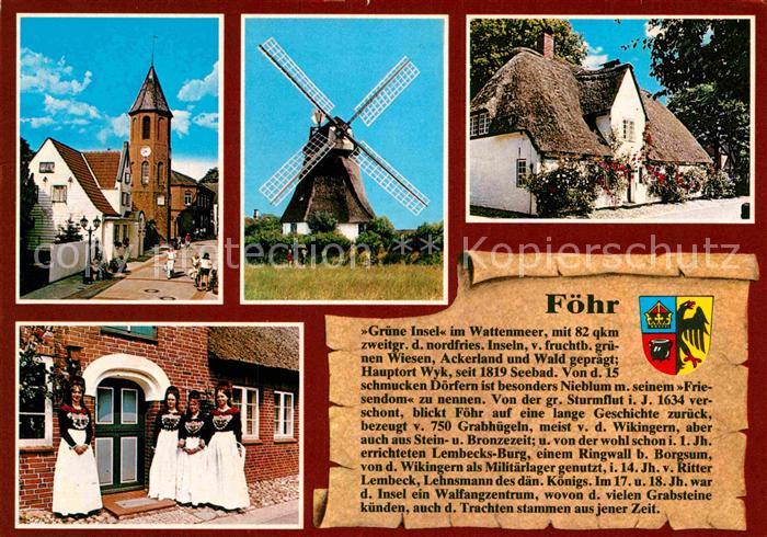 Insel Foehr Kirche Windmuehle Friesenhaus Trachtengruppe