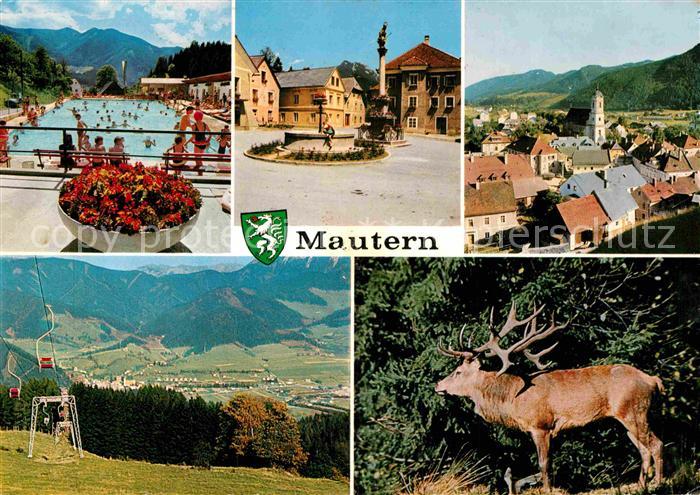 Mautern Steiermark Schwimmbad Marktplatz Teilansicht Wildpark Sessellift
