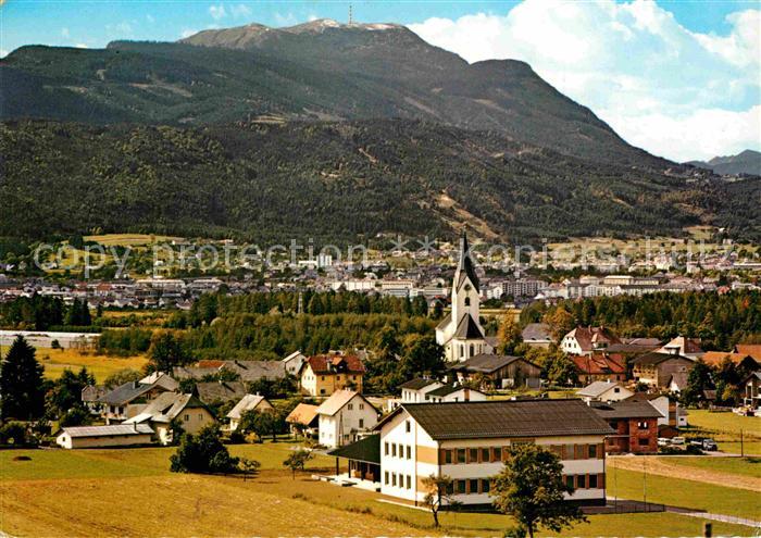 Villach Kaernten Panorama Kirche Maria Gail mit Dobratsch