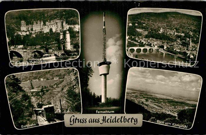 Heidelberg Neckar Bruecke Schloss Bergbahn Fernsehturm Blick vom Koenigstuhl
