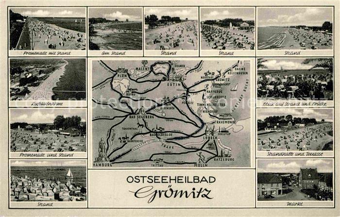 Groemitz Ostseebad Promenade Strand Bruecke Strandhalle Markt Fliegeraufnahme La