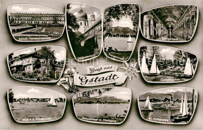 Gstadt Chiemsee Schloss Herrenchiemsee Dorfpartie Fraueninsel Muensterturm Spieg
