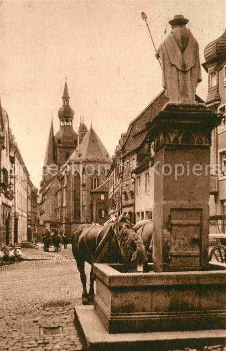 Alt St Wendel Wendelinusbrunnen Dom Pferde an der Traenke