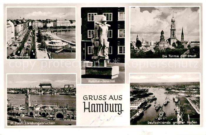HAMBURG  CITY Jungfernstieg St Pauli Landungsbruecken Hummel Denkmal Tuerme der