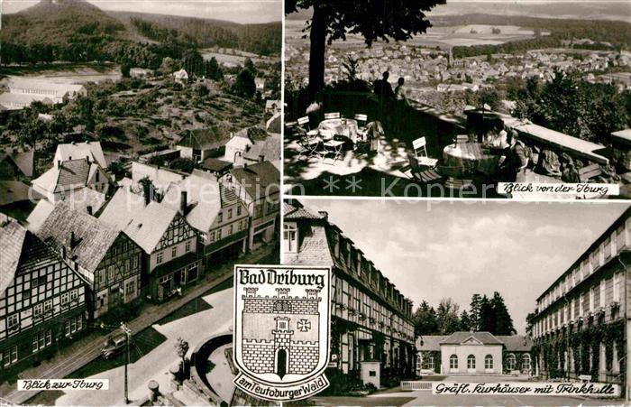 Bad Driburg Panorama Blick von der Iburg Graefliche Kurhaeuser Trinkhalle Wappen