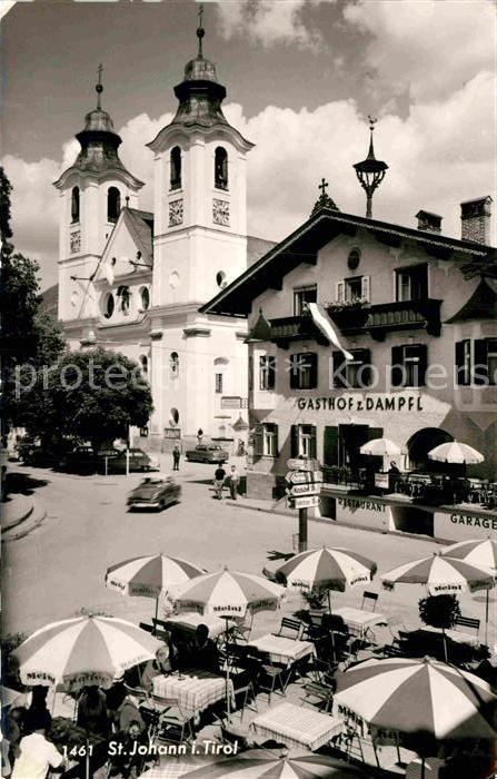 St Johann Tirol Gasthof zum Dampfl Strassencafe Kirche