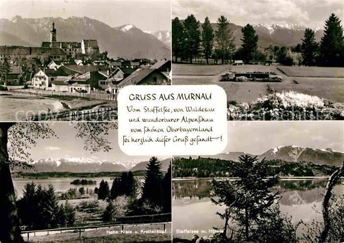 Murnau Staffelsee Ortsansicht mit Kirche Kurgarten Hohe Kiste Krottenkopf Alpenp