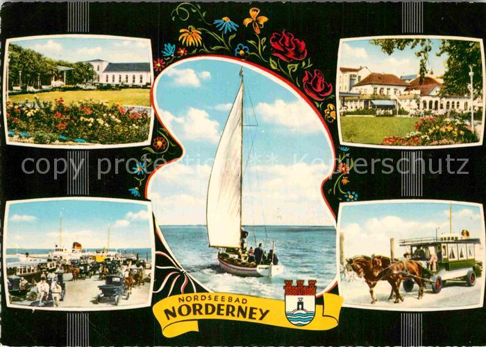 Norderney Nordseebad Park Hafenpartie Segelschiff Wattwagen