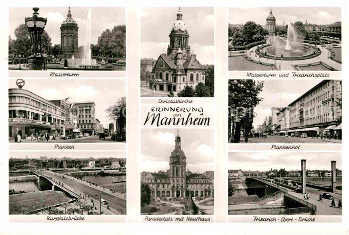 MANNHEIM BW Wasserturm Christuskirche Friedrichsplatz Kurpfalzbruecke