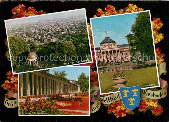 Wiesbaden Blick vom Neroberg Kurhaus Brunnen Kolonnaden