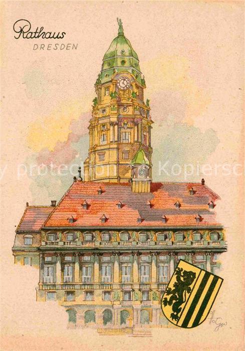 DRESDEN Elbe Rathaus Kuenstlerkarte
