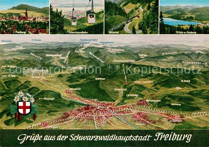 Freiburg Breisgau Gesamtansicht Schauinslandbahn Landkarte Titisee