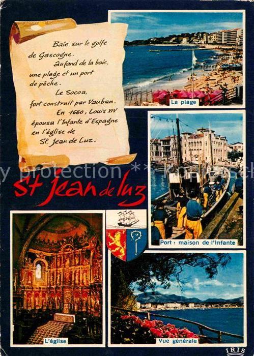 Saint-Jean-de-Luz Strand Fischerboot Kirche Gesamtansicht