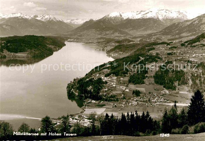 Millstaettersee Fliegeraufnahme mit Hohen Tauern
