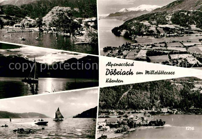 Doebriach Millstaettersee Fliegeraufnahme See Sonnenuntergang Badestrand