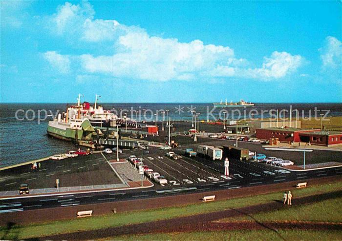Cuxhaven Duhnen Nordseebad Faehrhafenanlagen mit Elb Faehre
