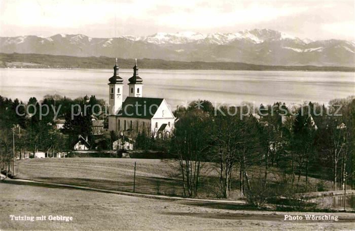 Tutzing Blick zur Kirche Alpenpanorama