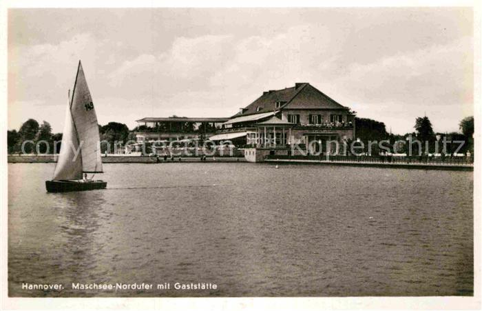 HANNOVER  CITY Maschsee Nordufer mit Gaststaette Segelboot