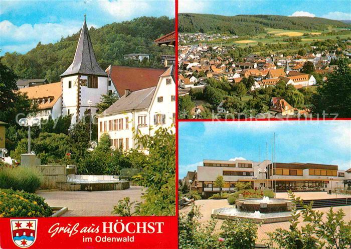 Hoechst Odenwald Ortsmotiv mit Kirche Schule Panorama