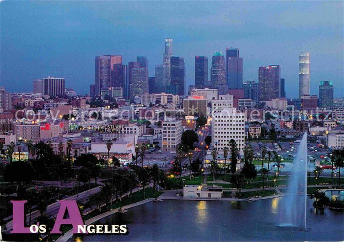 Los Angeles California Colorful serenity of evening Downtown Skyscrapers aerial