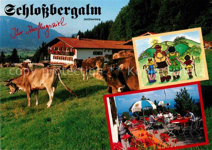 Zell Allgaeu Schlossberg Alm Kuehe Gaststaette Terrasse