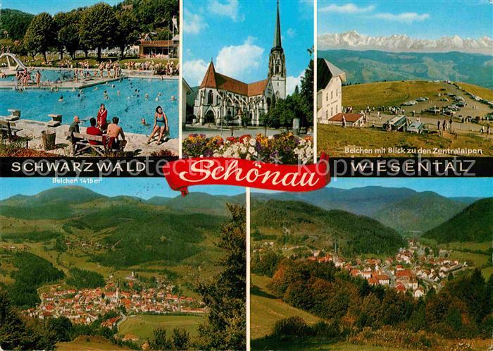 Schoenau Schwarzwald Freibad Kirche Belchen Zentralalpen Landschaftspanorama