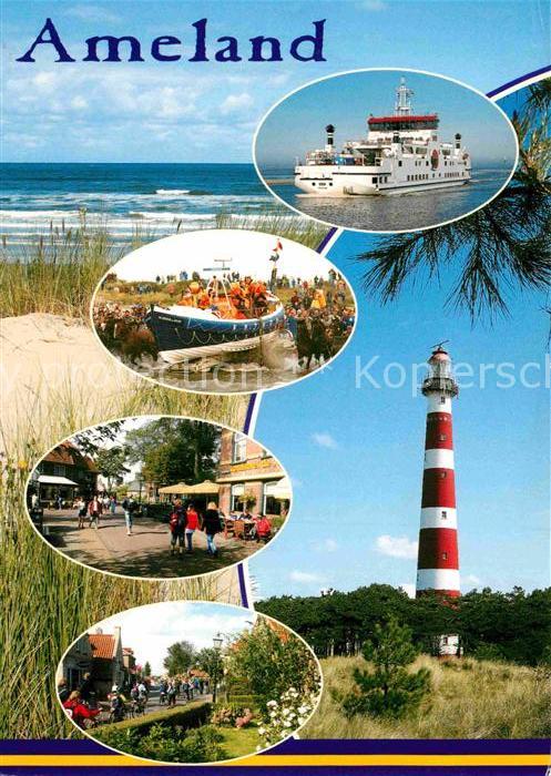 Ameland Faehre Ortsmotive Strand Leuchtturm
