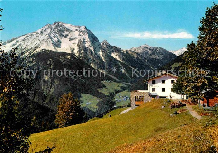 Mayrhofen Zillertal Berggasthaus Steinerkogel gegen Gruenberg Zillertaler Alpen